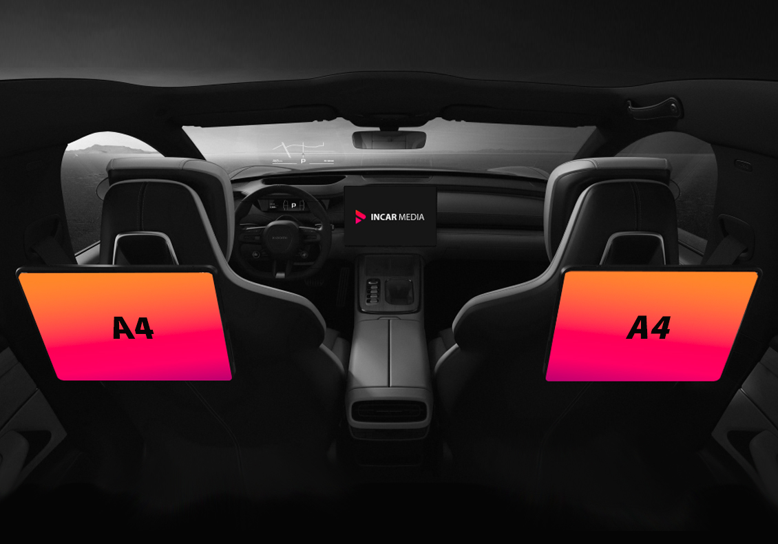 Реклама внутри салона такси Яндекс GO — рекламные носители A4 на спинках сидений